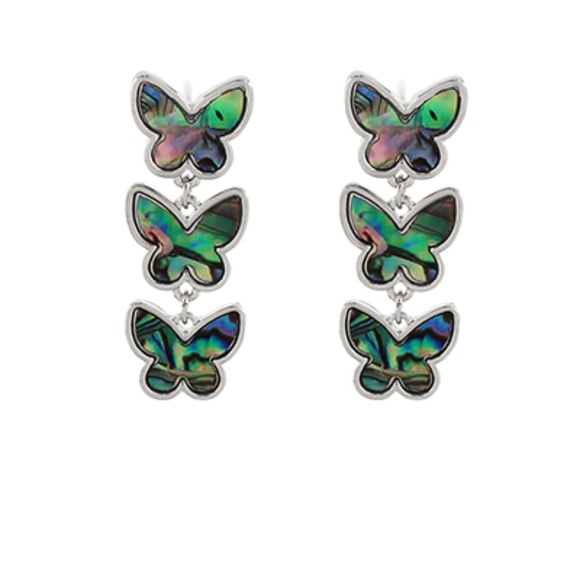 Linear MOP Butterfly Earrings - Picture 2 of 2